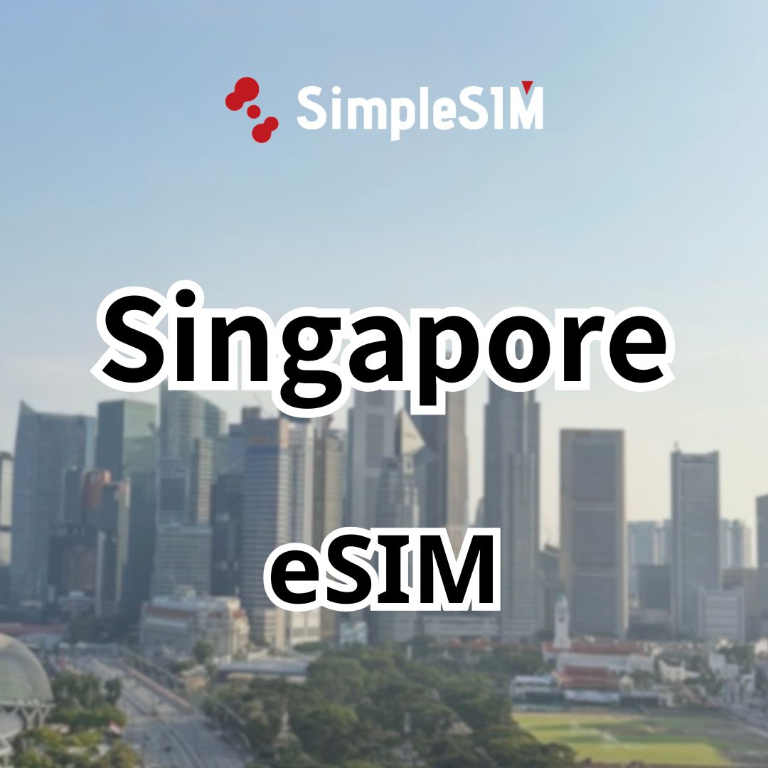 Simple eSIM advertisement with Singapore skyline and eSIM text